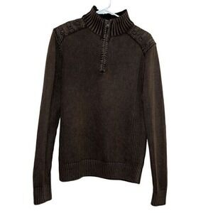 Buckle Black Label Quarter Zip Pullover Sweater Ribbed Brown Mens‎ Size Small